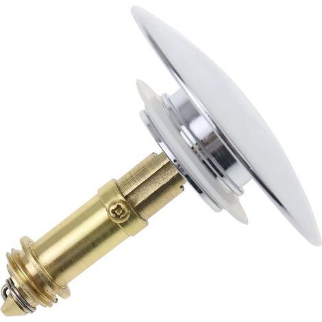 Tapón de desagüe emergente para lavabo, perno de resorte universal de latón, tapón de fregadero, tapón de desagüe emergente para fregadero de cocina y baño - Latón cromado (1/5)