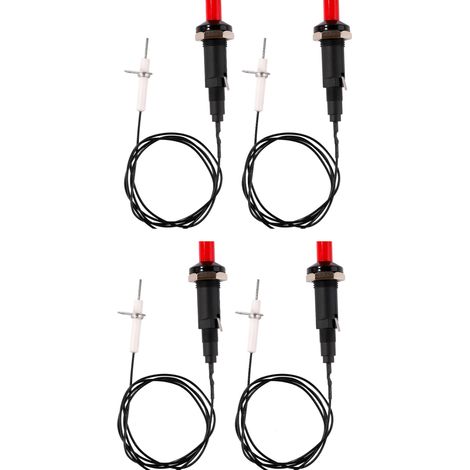 Lot de 4 allumeurs piézoélectriques de rechange, électrodes d'allumage à bouton-poussoir pour barbecue, cheminée à gaz, four, chauffage, base en céramique filetée en métal, noir (1/5)