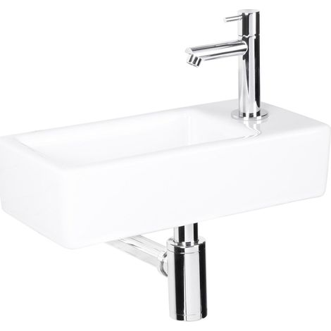 Differnz lave-mains 36x9x18cm 1 trou pour robinet à droite céramique Blanc (1/5)