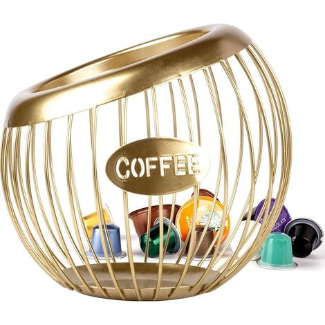 Cestino per capsule di caffè, organizer di grande capacità per cialde di caffè ed espresso, per bancone, casa, ufficio (oro)
