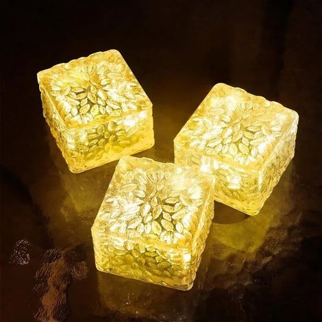 Lot de 3 lampes solaires d'extérieur en forme de cube, étanches, pour décoration de jardin, patio,lumières chaudes (petit SANPIE (1/4)