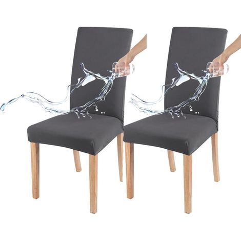 Housses de chaise gris foncé, couleur unie, imperméables, faciles à nettoyer, adaptées à toutes les saisons (lot de deux) (1/5)