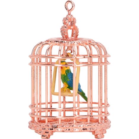 Cage à oiseaux dorée miniature 1/12 pour maison de poupée et décoration photo (1/5)