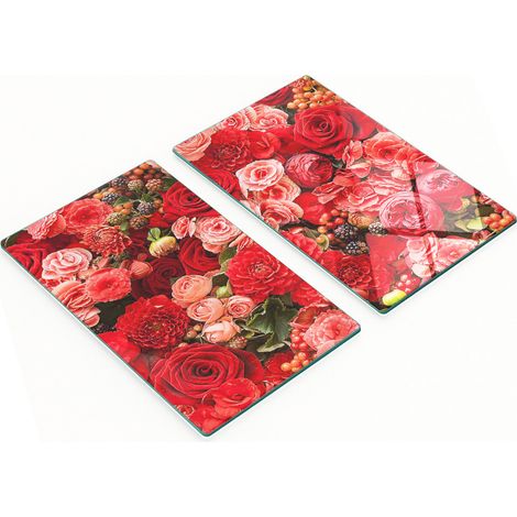Planches à découper décoratives en verre pour la cuisine, motif fleurs rouges, 2 x 30 x 52 cm (1/5)
