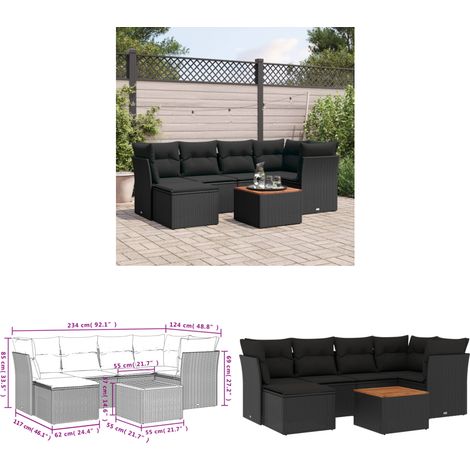 Salon de jardin 7 pcs avec coussins noir résine tressée - Ensemble Salon De Jardin - Meuble De Jardin - Mobilier Extérieur - Salon De Jardin Design - Fauteuil De Jardin - Home & Living (1/3)