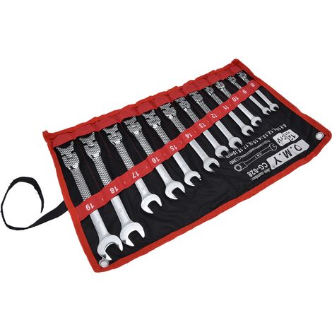 Jeu de 12 clés à cliquet mixtes métriques en acier chrome vanadium 8-19 mm avec sac de rangement et tête mobile (1/5)