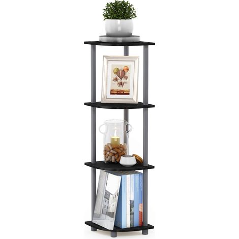 Étagère Polyvalente pour Présentoir d'Angle à 4 Niveaux, Noir/Gris (1/5)