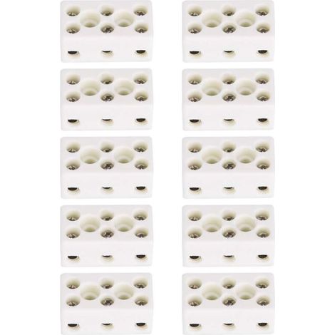 10 pezzi Morsettiera in ceramica a 3 vie da 24 A, connettore per cavi in ceramica porcellanata, resistente alle alte temperature, 1,32 x 0,70 x 0,61 pollici