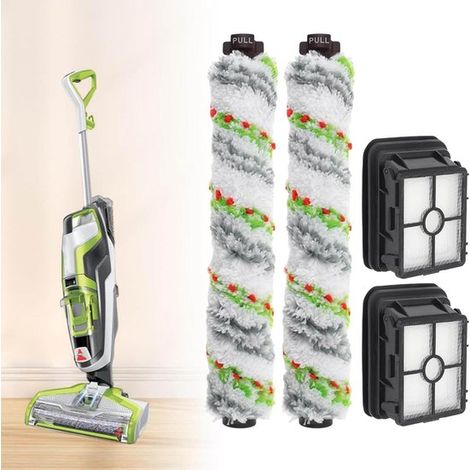 Adecuado paquetes 2 cepillos giratorios aspiradora multisuperficie 1868 paquetes 2 filtros 1866, compatible aspiradoras Bissell CrossWave 2306A (1/5)