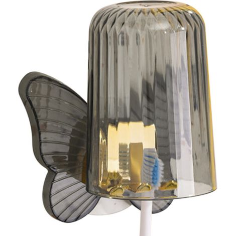 Ensemble porte-brosse à dents mural gris, sans perçage, avec gobelet pour bain de bouche, salle de bain (1/5)