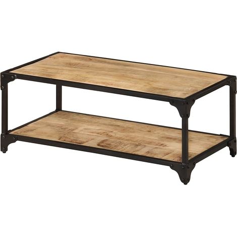 vidaXL Mesa de centro de madera maciza de mango rugosa 90x45x35 cm (1/5)