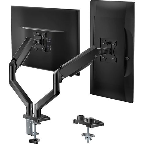 Soporte de escritorio para dos monitores con resorte de gas ajustable, brazo resistente para monitor de hasta 34", soporta hasta 9 kg, orificios de montaje máximos de 100 x 100 mm (1/5)