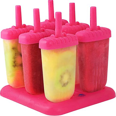 Ensemble de 6 moules à glace réutilisables sans BPA avec plateau et bâtonnets. Idéal pour les enfants et les adultes. Cadeau parfait pour les fêtes en intérieur et en extérieur (violet).