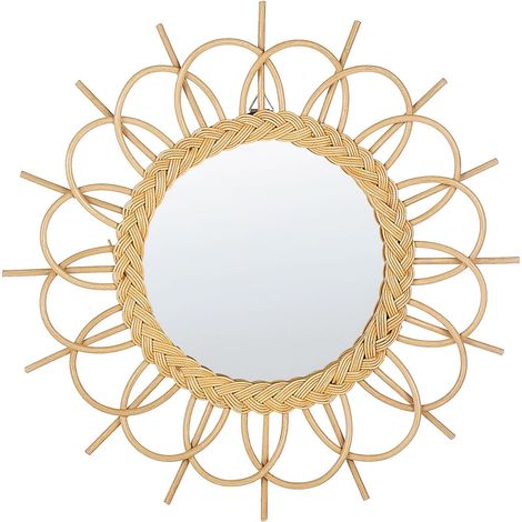 Specchio da parete rotondo moderno con cornice in rattan ø 60 cm naturale Telakia