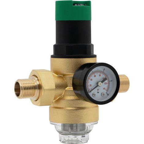 1 Réducteur de pression 3/4 pouce Laiton avec Manomètre et Filtre Inox pour Eau Domestique