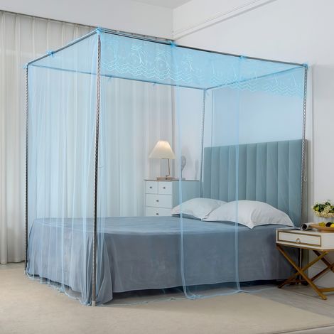Mosquitera de 200x220 cm + Estructura — Protección contra mosquitos e insectos — Apta para camas dobles (Azul)