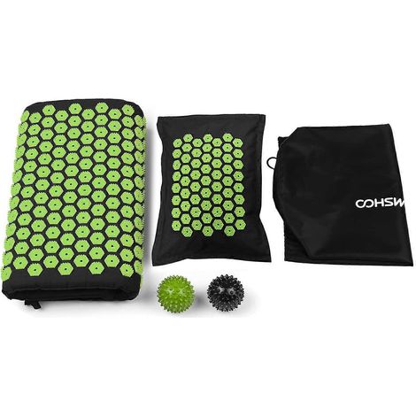 Ensemble tapis et oreiller d'acupression avec balle de massage pour soulager les douleurs corporelles, tapis d'acupression pour les pieds et la nuque.