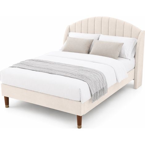 Letto imbottito 140x190 cm in velluto beige con rete a doghe e testiera - CHICFURN (1/5)