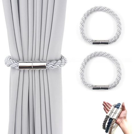 2 Pièces Embrasses Rideau Aimantée Tressage, Tressage Magnétiques Rideaux Boucle, Magnétiques Rideau Boucle, Embrasses De Rideaux Magnétiques, pour Décoration de Bureau Maison (Argent) (1/5)