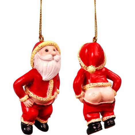 Pendentif Père Noël en Résine avec Postérieur Apparent - Décoration de Noël pour Sapin et Fenêtres (1/5)