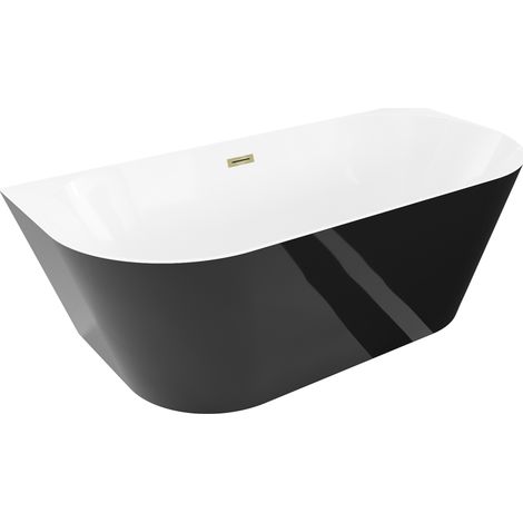 Mexen Oval Slim vasca da bagno autoportante adiacente alla parete 170 x 80 cm, bianca/nera, troppopieno dorato - 52661708075-50 (1/5)