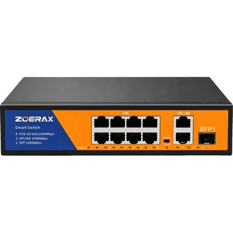 Conmutador PoE, 8 puertos, compatible con VLAN, enchufe europeo. (1/2)