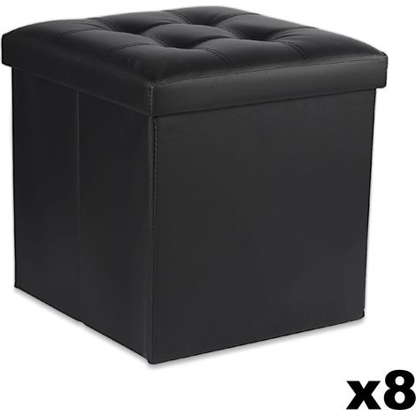 Pouf - Leobert - L - Simili Cuir Noir - 37,5 X 37,5 X 38 Cm - Lot De 8