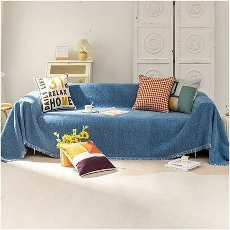 1pc Modern Navy Blue Chenille Sofa Cover (180260CM) Soft Solid Sofa Slipcover, Simple Farmhouse Style Sofa Cover Furniture Cover (1/5)