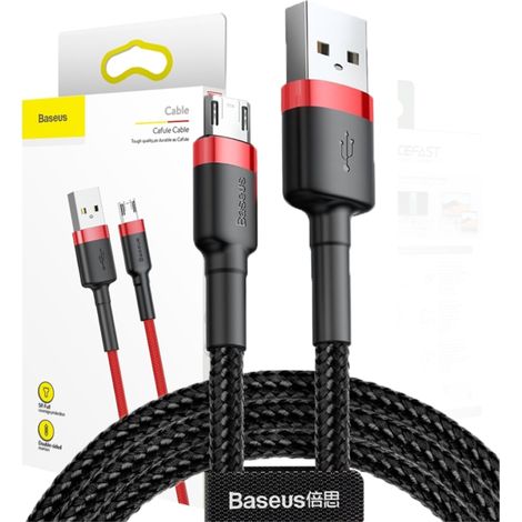 Câble USB microUSB 2A 3M en nylon résistant, noir et rouge (1/5)