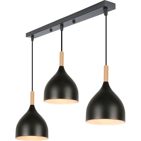 Suspension 3 Lumières Luminaire Contemporain en Métal Lustre Plafonnier pour Chambre Salon Salle à Manger avec Rectangulaire Base Noir Bois (1/5)