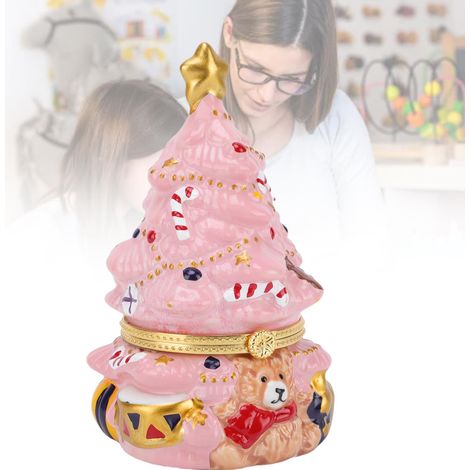 Boîte à bijoux en céramique rose, motif ours, idéale pour ranger bijoux et petits objets décoratifs ou à offrir. Parfaite pour la décoration intérieure ou comme cadeau. (1/5)