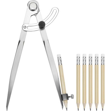 200mm Compas Réglable, Compas Pointu de Marquage avec Aile Verrouillable Porte crayon et 5 Stylos, pour Menuisier, Travail Métaux, Travail du Cuir