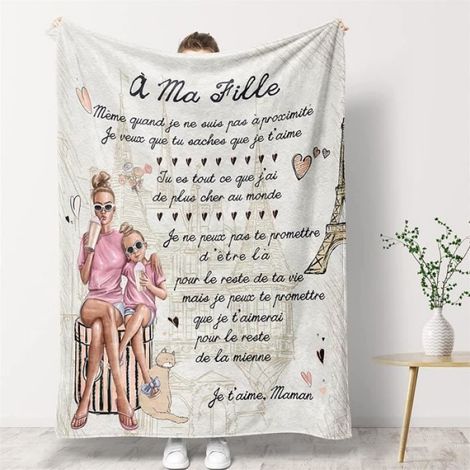 Couverture - Cadeau - à Ma Fille - 150x130cm - Blanc - Plaid Enfant (1/4)