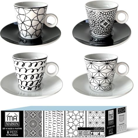 MAURY'S SET DA 4 TAZZE DA THE LINEA DESIGN IN PORCELLANA CON PIATTINO (1/2)