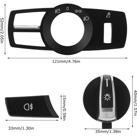 Interrupteur de Phares Bouton Rotatif, Commande Lumière pour BMW 5 6 7 Série X3 X4 - ABS Noir Mat (1/5)