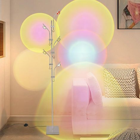 Projecteur RGB lampadaire salon,lampadaire LED avec 5 têtes angulaires réglables,lampe ambiance ambiante avec filtres de couleurs interchangeables dans la chambre à coucher,sunset light,chrome (1/5)