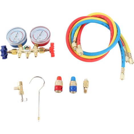 Ortviai Manomètre de Pression Climatisation R410A/R22/R134A – Jeu de Manifold 3 Voies avec Tuyaux Nylon Renforcé