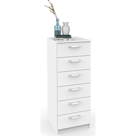 Briebe Prakt Cajonera Dormitorio Sinfonier Alto, Cómoda 6 Cajones, 110x40x40 cm (Alto x Ancho x Profundo)  Blanco