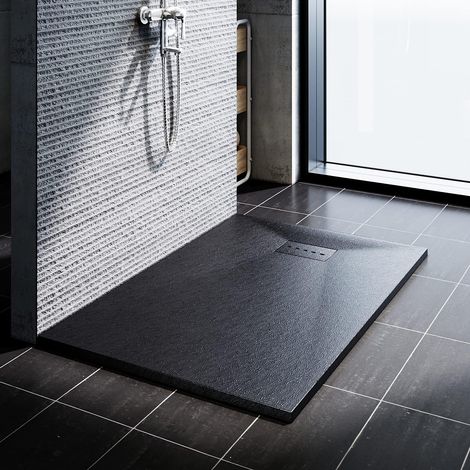 Duschwanne SONNI 90x120cm Duschtasse Flach SMC inkl.Ablaufgarnitur,Antirutsch,Schneidbaren Design Schwarz (1/5)