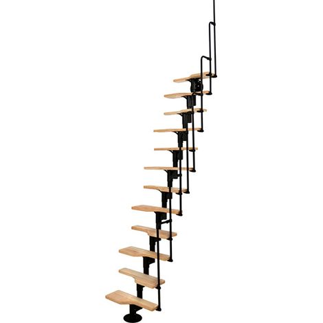 platzsparende gerade Treppe 10 Stufen - erreichbare Höhe 1.89 bis 2.49m - Breite 60cm - Schwarz und Buche - TWISTER60-I-NH-10