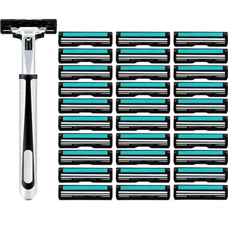 rasoir electriques hommes-Rasoir manuel pour hommes — Rasoir à double lame avec cartouches de rechange, manche et support —2 manches de rasoir + 42 lames + étui à rasoir