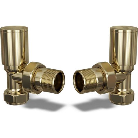 Round - Polished Brass Radiator Valves Angled 8mm