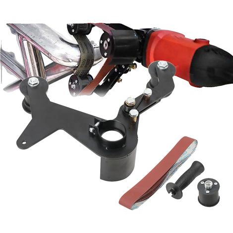 Adaptateur de bande abrasive pour meuleuse d'angle, comprend 5 bandes abrasives, plage de meulage de 270°, pour tuyaux en acier inoxydable, design léger, facile à installer (1/5)
