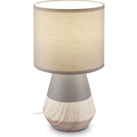 Briloner Nachttischlampe Keramikfuß Ø18x34 cm E14 Fassung max. 25W Kabelschalter Grau-Holz - Tischlampe Wohnzimmer Schlafzimmer Flur (1/5)