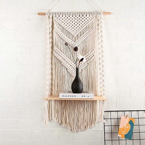 Étagère murale suspendue en bois tressé, décoration murale, étagère de rangement flottante. (1/4)