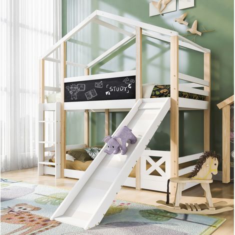 MEUBLIV Lit enfant 90x200 cm blanc – avec toboggan et échelle, sans matelas (1/5)