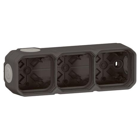 BOÎTIER SAILLIE ÉTANCHE PLEXO 3 POSTES HORIZONTAUX ET VERTICAUX SANS CLOISON AVEC 5 EMBOUTS À MEMBRANE - ANTHRACITE (1/9)