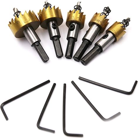 Kit de 5 scies cloches HSS (16-30 mm) pour percer des trous dans le métal, l'acier inoxydable, le bois, les portes et les fenêtres (1/5)