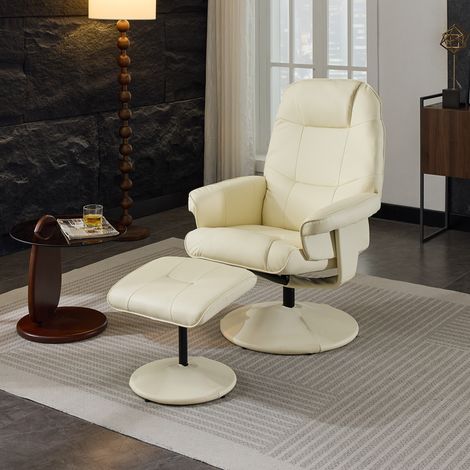 REDOM Fauteuil de relaxation 79.5x75x107cm Massage 5 points Revêtement PU Siège chauffant Beige (1/5)