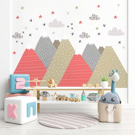 Stickers muraux enfants - Décoration chambre bébé - Autocollant Sticker mural géant enfant montagnes scandinaves KIKA - 50x75cm (1/5)